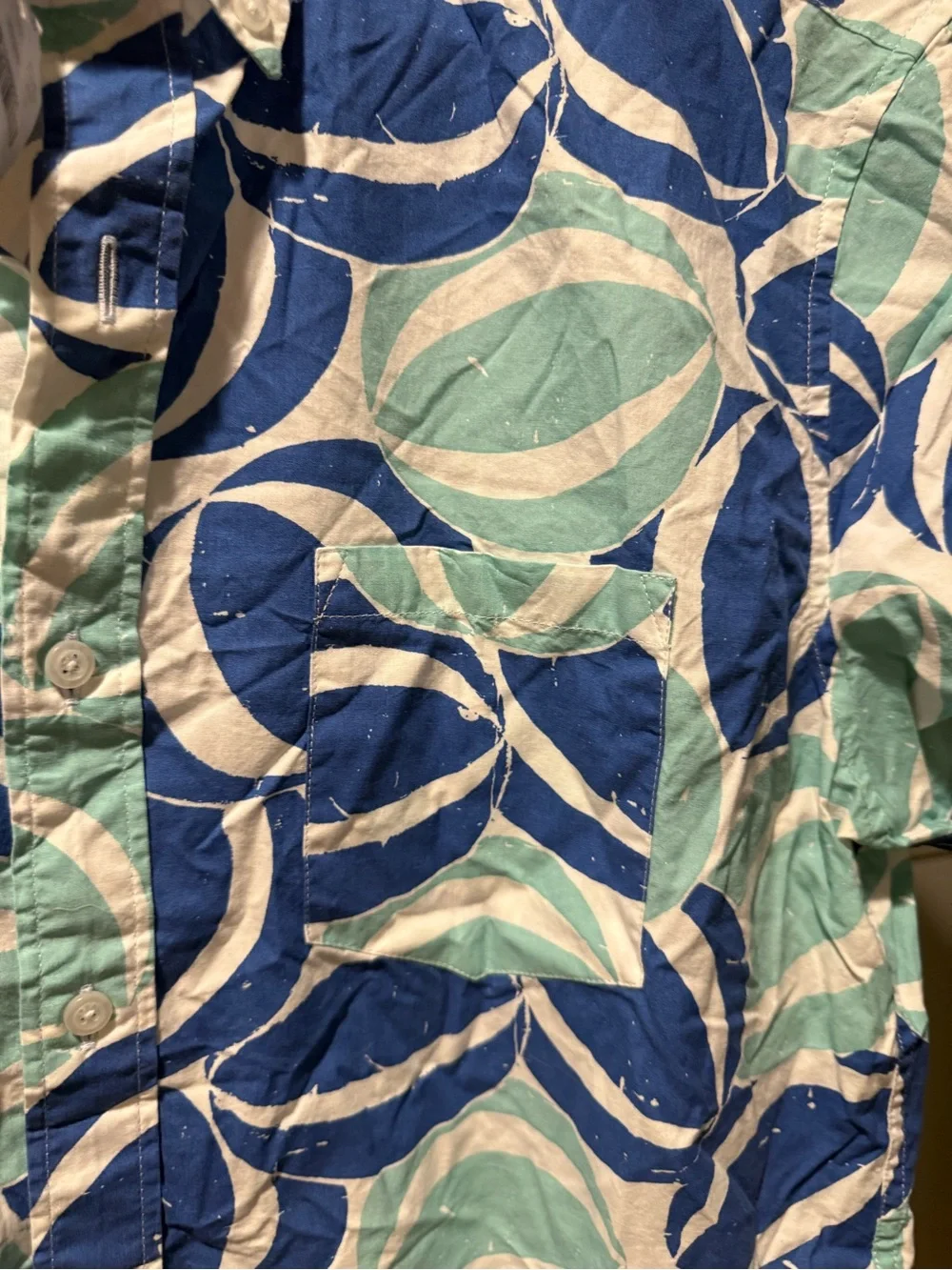 J. Crew Short-Sleeve Button-Down in Blue, Teal and White Circular Print